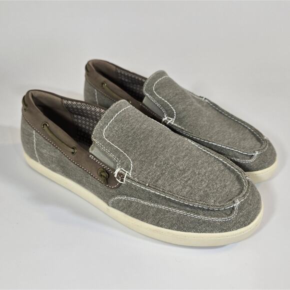 L Crown Vintage Brohm Boat Shoe Size 9 Mens Canvas Slip-on Taupe Tan Grey Preppy - Picture 2 of 9